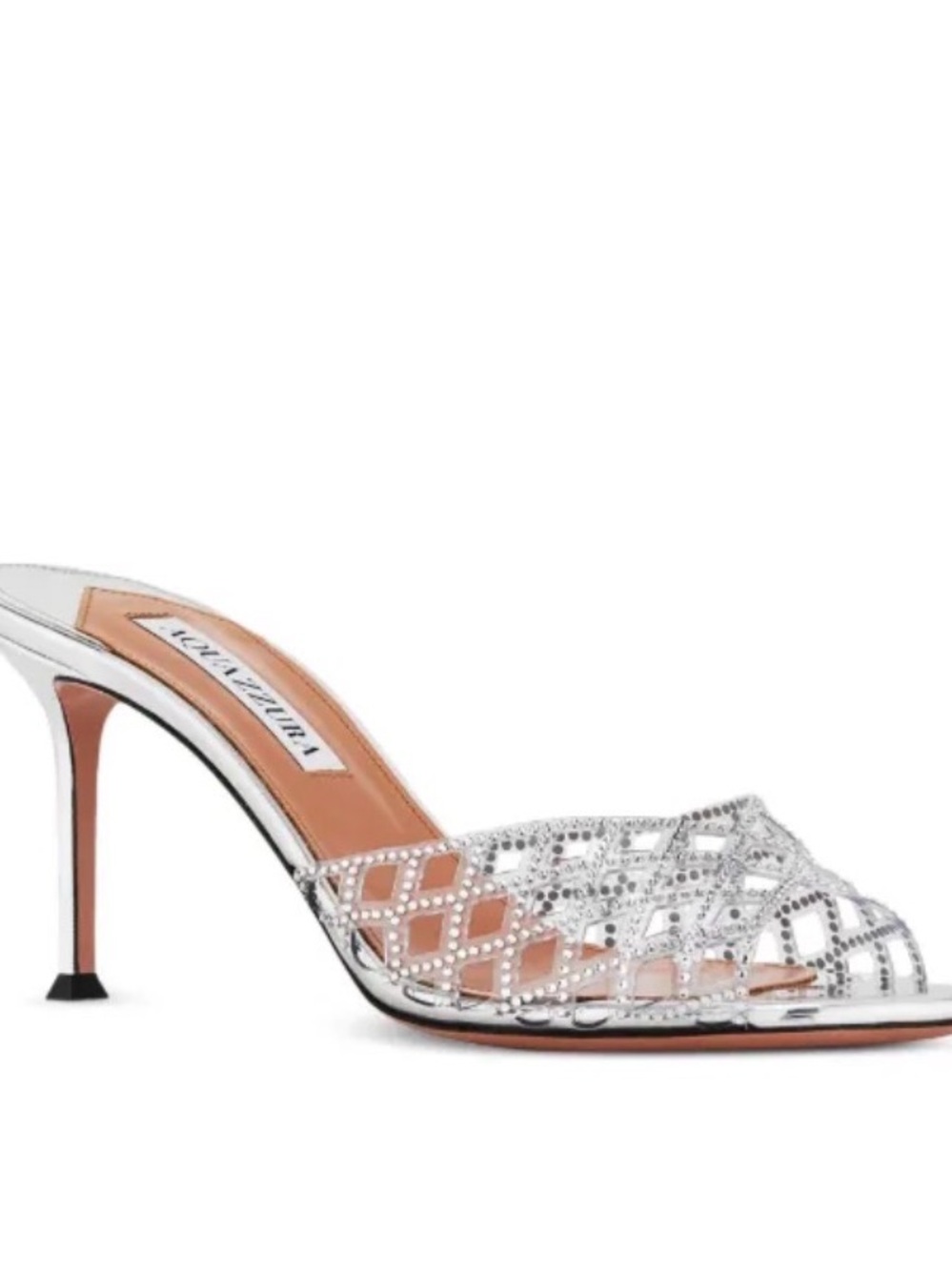 Aquazzura Lumiere Mule 75mm crystal-embellished lattice mules